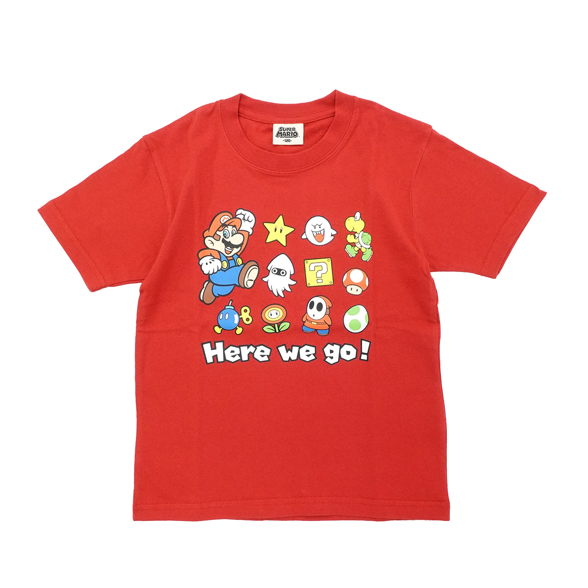 スーパーマリオ 子供服 キッズ Tシャツ KIDS HERE WE GO Tシャツ 半袖 男の子 女の子 120 130 140