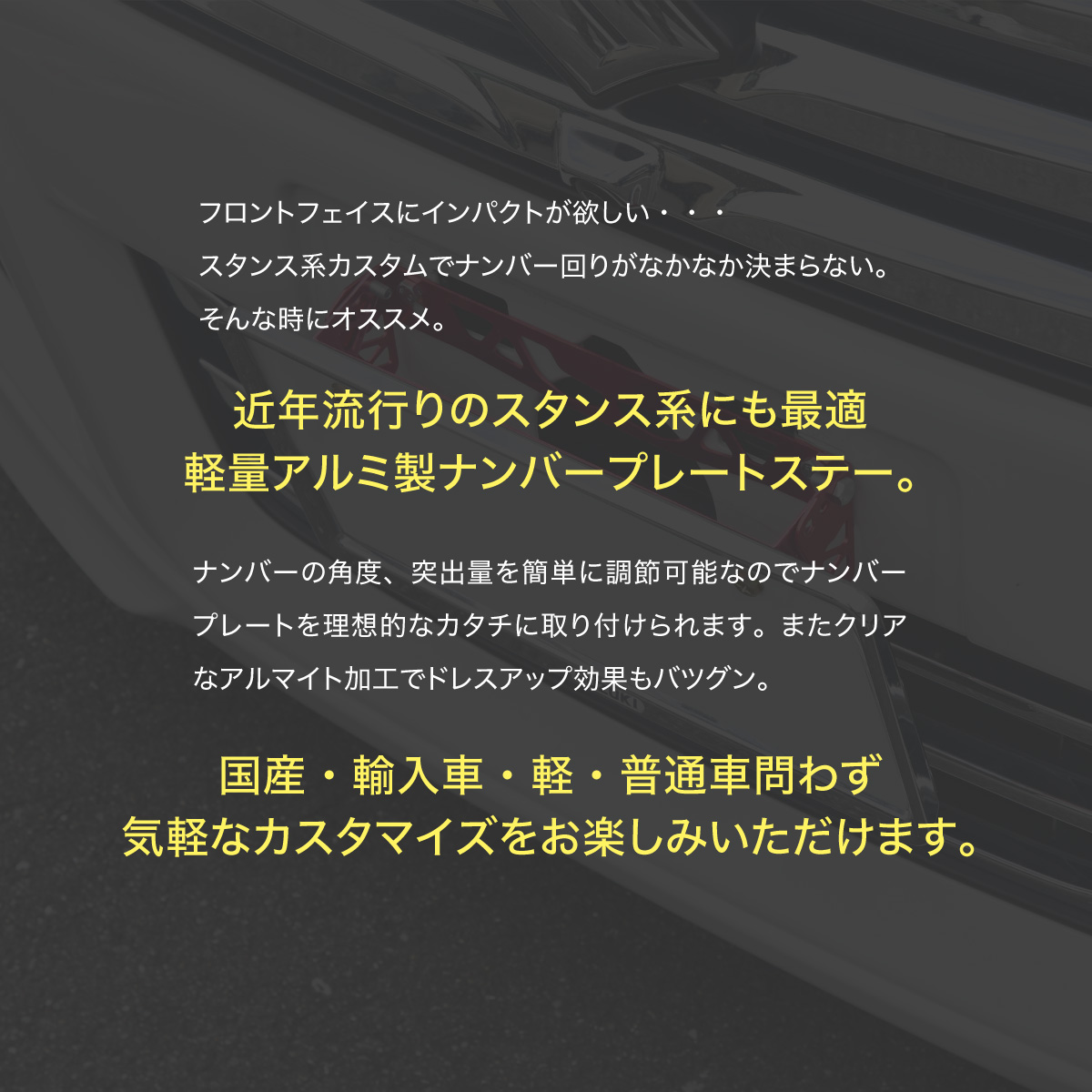 ナンバーステー ナンバープレート 角度調整 アルミ製 フロント ナンバープレートステー 普通車 ナンバーフレーム 外車 軽自動車 国産 激安特価品