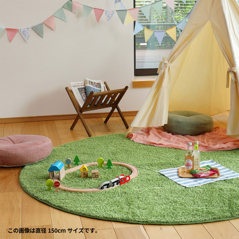 芝生風 ラグマット/絨毯 【約185×185cm】 防滑加工ホットカーペット対応 ラグマット ラグ カーペット 185 240 グリーン 芝生風 人工芝