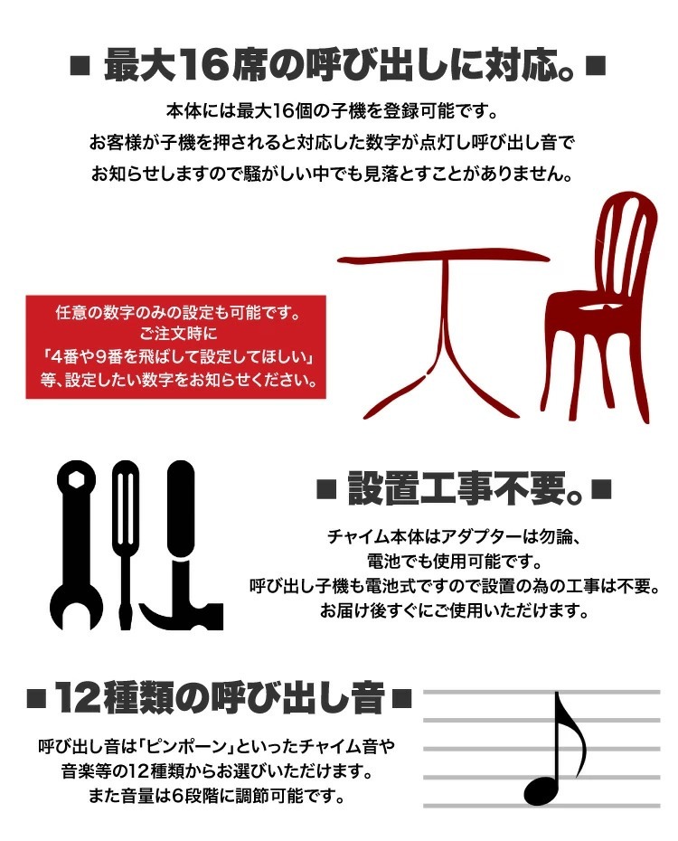 送料無料 ワイヤレスチャイム コードレスチャイム 業務用 呼び出し 子