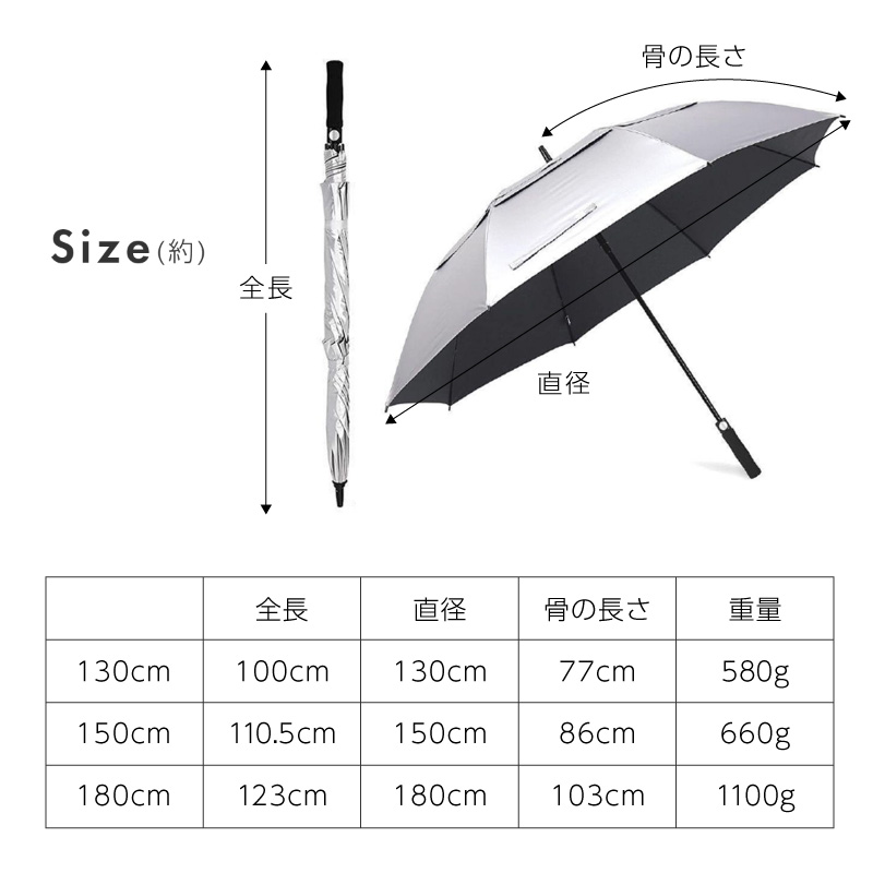 日傘 特大 大きい 大きめ 大型 uvカット 180cm 150cm 130cm 遮光 耐風 晴雨兼用 軽量 スポーツ傘 ワンタッチ : 83813  : ジージーバンク ヤフー店 - 通販 - Yahoo!ショッピング