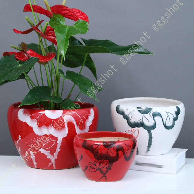 観葉植物ポット プランター 植木鉢 陶器製 リンゴ型 シンプル 中国風