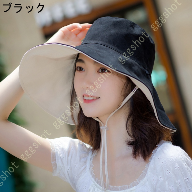 バケットハット 深め UVカット レディース 小顔効果 シンプル 両面使用 あご紐付き つば広帽子 女優帽子 風に吹き飛ばない アウトドア 旅行 紫外線対策  :gkn-p8D-HJ95U:gggshot 通販 