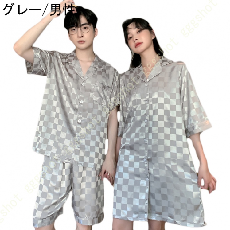 前開き ペアパジャマ メンズ 半袖シャツ ショットパンツ 上下セット レディース ルームワンピース ペアルームウェア 寝巻き 部屋着 おそろい ナイトウェア