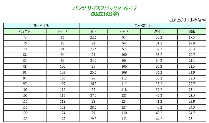 サイズ表