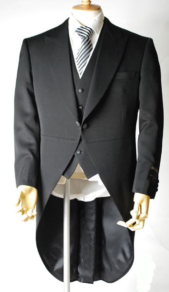尾州素材のモーニングコート3P RM1824上着+白衿付きベスト+supertexの 