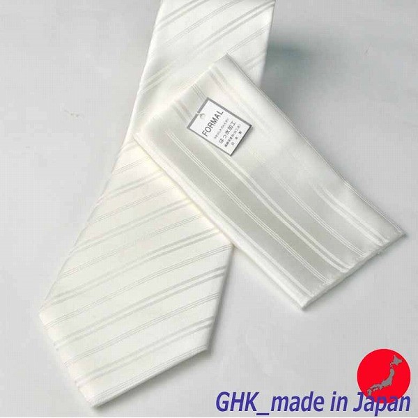 シルク100％ チーフ付白ネクタイ JN011 : GHK通販ライフ館