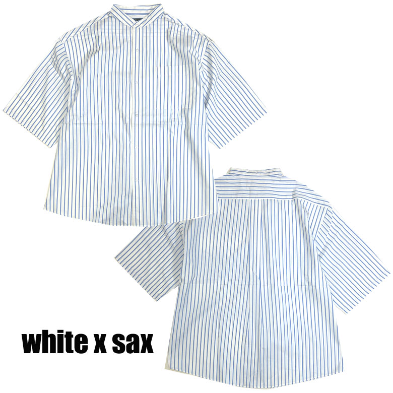 70s80sMcGREGOR開襟シャツサックスブルーXL相当ビッグシルエット無地 バンドカラー半袖シャツ ビッグシルエット ストライプ オーバー
