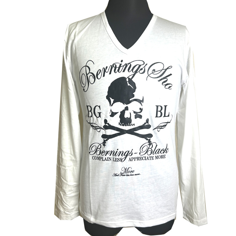 閉店セール】スカルプリントVネック長袖Tシャツ Tシャツ メンズ ロンT