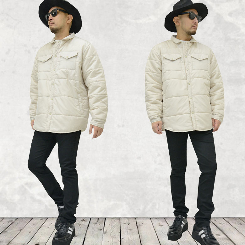 閉店セール】メンズ 中綿シャツジャケット ロングシャツ ミリタリー