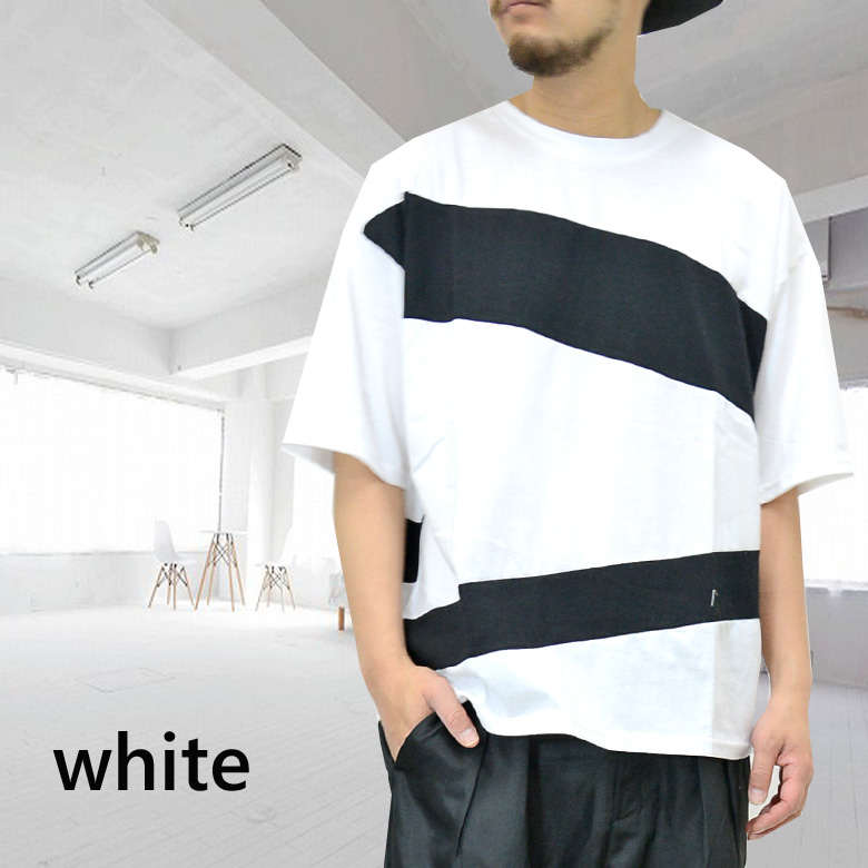 ビックシルエットパネル切替半袖Tシャツ　カットソー　オーバーサイズ ブラック ホワイト M L デザインTシャツ ネコポスなら送料無料｜ghr-store｜02