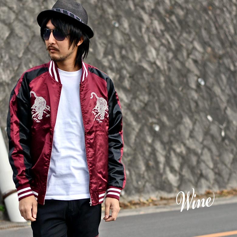 猛虎和柄刺繍サテンスカジャン 虎 猛虎 竹 和柄 刺繍 金 黒 青 ブラック ブルー ワイン メンズ サテン スカジャン スカジャンパー スーベニアジャケット G H R Golden High Roller 通販 Yahoo ショッピング