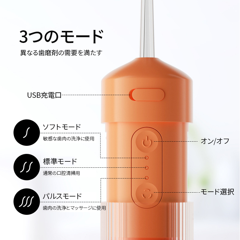 口腔洗浄器 USB充電式  携帯式歯洗浄器 家庭用 洗浄 口腔ケア 超音波 水歯線 電動歯抜き器 口内洗浄機 200ml ジェットウォッシャー アクアウォッシャー｜gib-store｜06