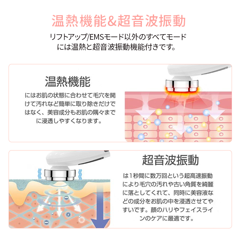 美顔器 超音波 1台多役 3段階レベル USB充電 EMS引き締め 毛穴ケア イオン導入導出 フェイスケア 目元ケア 光エステ 小顔 温熱 目元美顔器 誕生日 プレゼント｜gib-store｜14