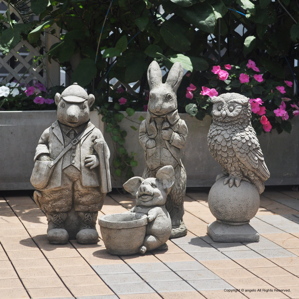 貴重 モーニングウッドラット 3ピースモデル 新品未使用 送料無料】ストーン製【ラビット】イングリッシュガーデン H53cm 8kg