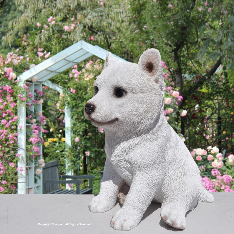 欧風 犬 置物 工芸品 装飾品V6 陶器製 犬置物 プードル ホワイト 四つ足立ち ショークリップ