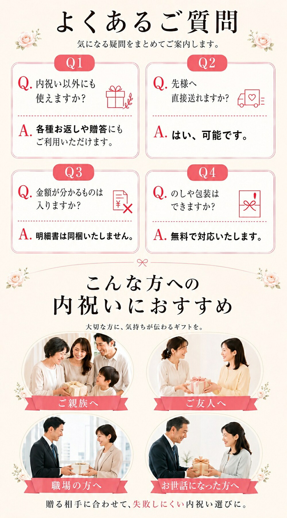 よくあるご質問 こんな方への内祝いにおすすめ