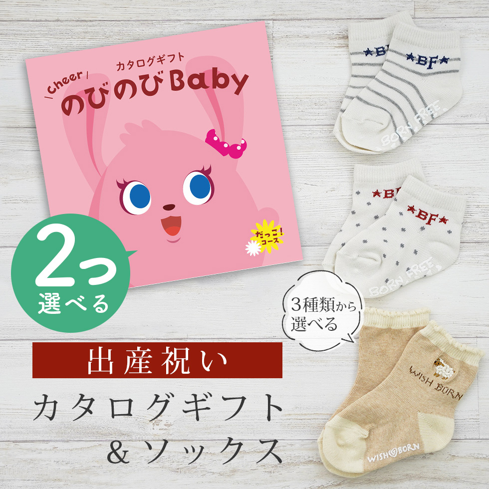 出産祝い カタログギフト のびのび Baby 2つ選べる だっこ！コース＆ ソックス セット 新作商品【 靴下 3種から選べる 11cm 12cm 13cm ビセラ 日本製】