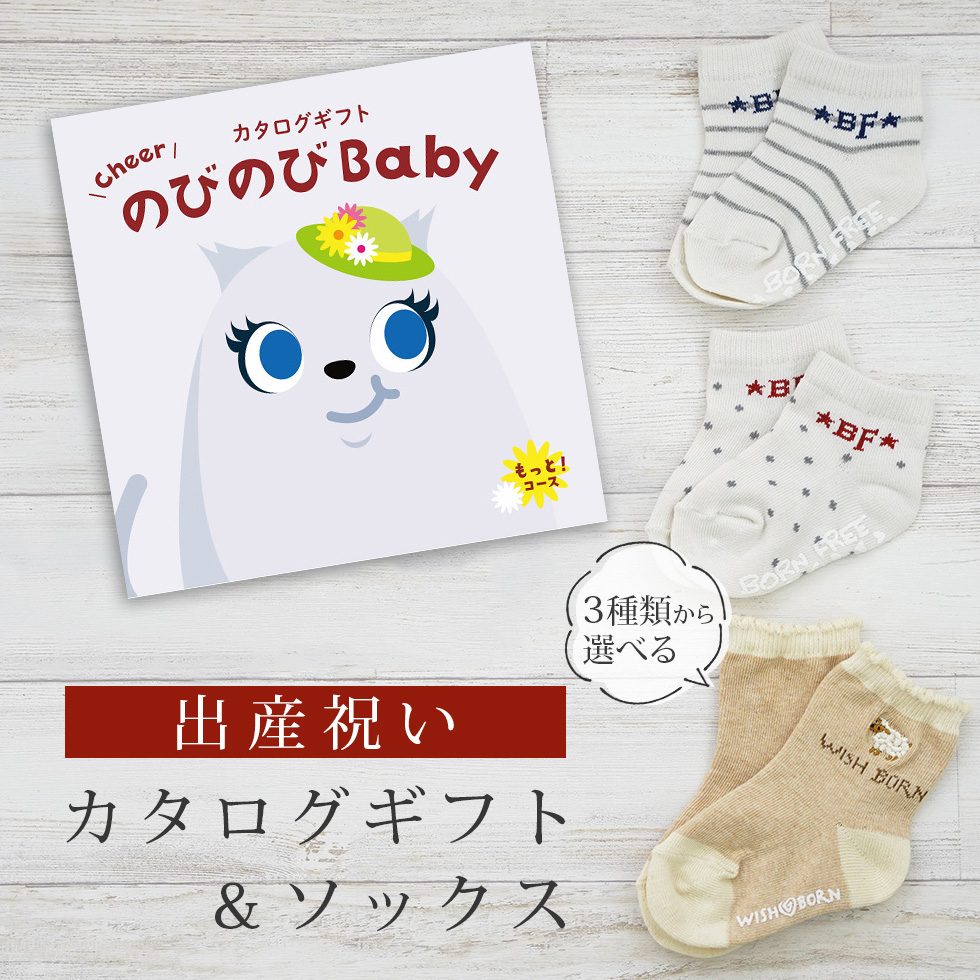 出産祝い カタログギフト のびのび Baby もっと！コース＆ソックス セット 新作商品 靴下 3種から選べる ショートソックス 11cm 12cm 13cm ビセラ 日本製 | 