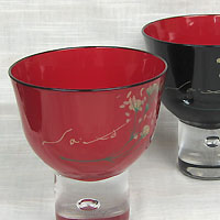 新品未使用　会津漆器　ガラス蒔絵 カトレアグラス (黒内朱・朱)ペアセット 会津絵 プレミアムグラス 朱・黒 ペア | Japan Brand Collection