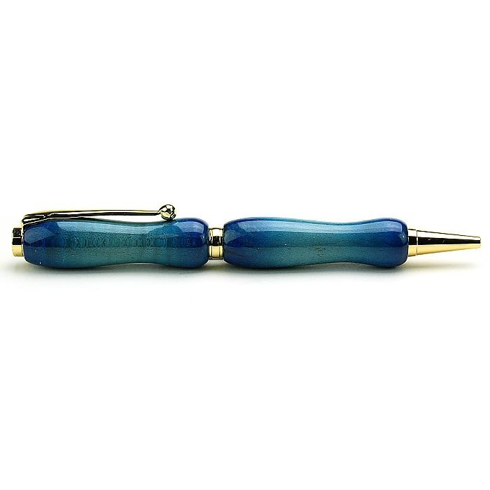 ( 竹内 靖貴 / chrish craft ) 天然木 / 流線型オリジナルクラフトペン ( Candy Color / カーリーメープル ) ブルー