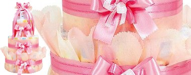 おむつdeケーキL　3段ピンク