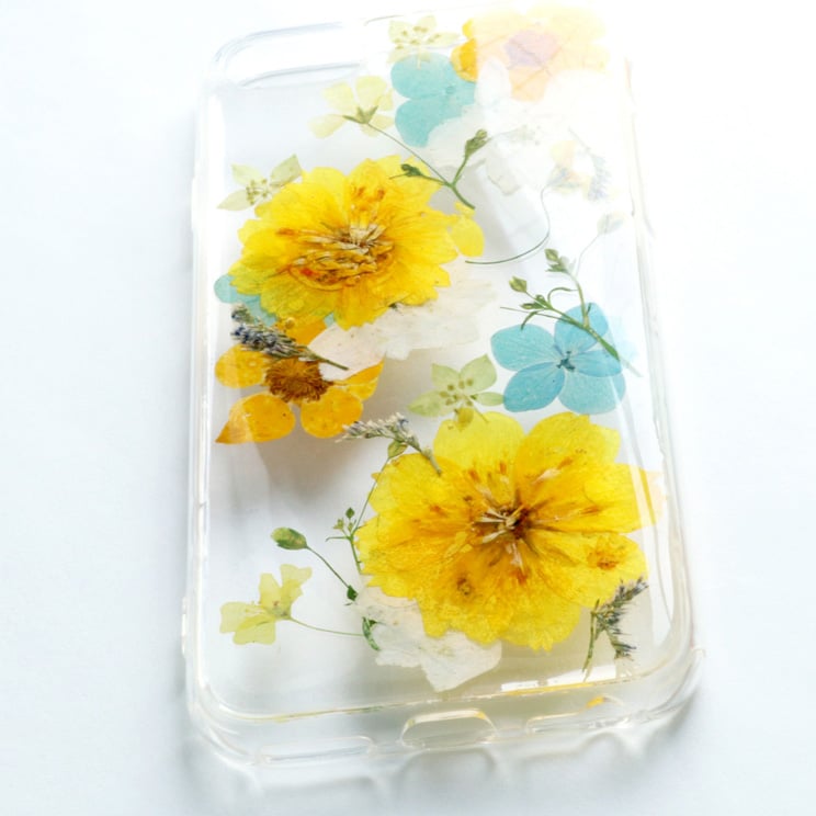 テキスタリアン イエローコスモス 押し花 iPhoneケース iPhone