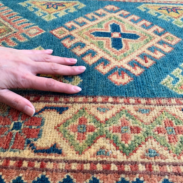 ヴィンテージ ラグマットトライバル ラグ 90cm×60cm ブルーグリーン 