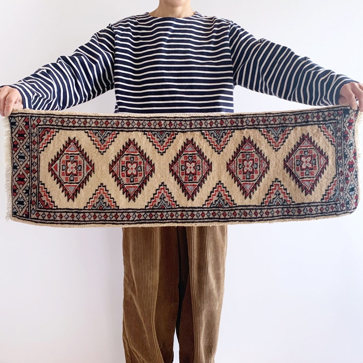 ヴィンテージ ラグマットトライバル ラグ 92cm×30cm ベージュ×レッド
