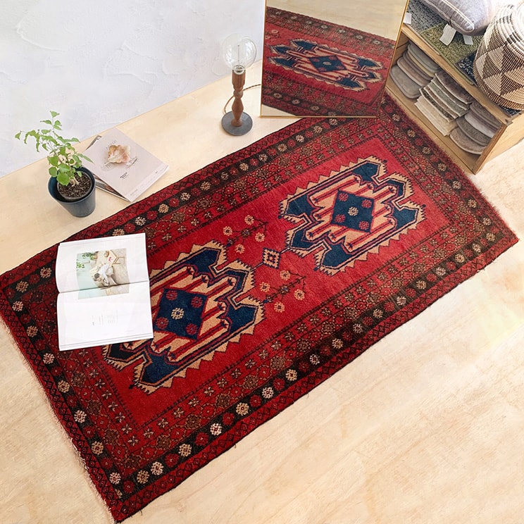 ヴィンテージ トライバル ラグ v0002 174cm×94cm レッド 赤