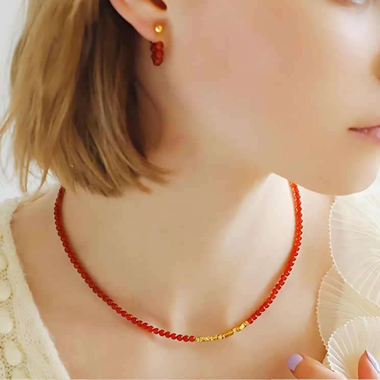 天然石 ネックレス クロード レッド ブランド ビーズ TEXTALIAN テキスタリアンの画像