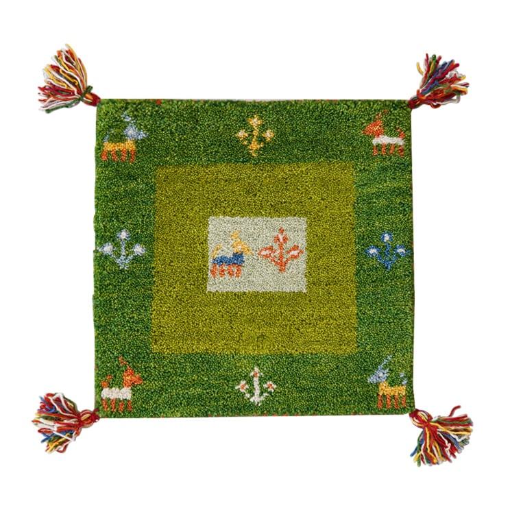 ハンドノット手織り ラグマット 45×75cm ギャッベ インド製 長方形 玄関マット