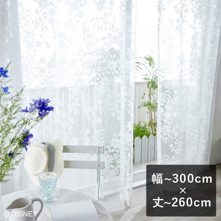 ���[�X�J�[�e�� �X�~�m�G �f�B�Y�j�[ �uALICE Sweet flower voile �X�E�B�[�g�t�����[�{�C�� �z���C�g�v ���`300cm×��`260cm