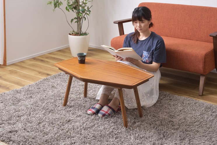 こたつテーブル 六角形 80×50 小さめ コンパクト ナチュラル