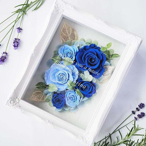 ＊*..お花が溢れるフレームアレンジ..＊°.プリザーブドフラワー　お花の贈り物 楽天市場】【フレームアレンジ（ブルー）】 プリザーブドフラワー