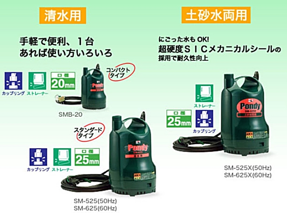 Pondy SM-525 工進水中ポンプ　水中用 工進 清水用水中ポンプ ポンディ SM-525 SM525 25mm 50Hz 東日本