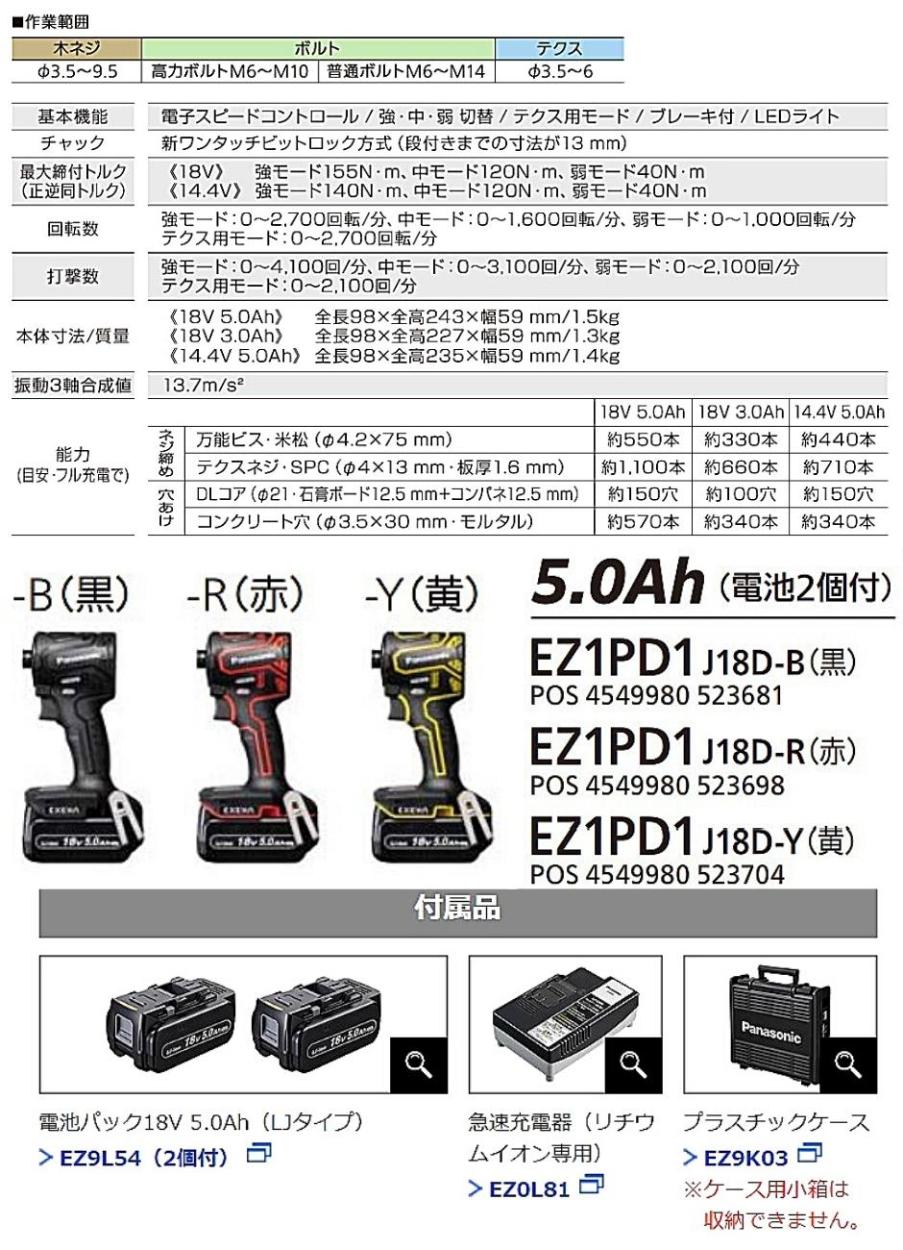 Panasonic パナソニック 充電インパクトドライバー EZ1PD1J18D-R Panasonic パナソニック 充電インパクトドライバー EZ1PD1J18D-R