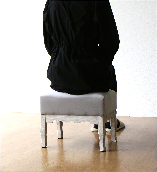 スツール アンティーク おしゃれ 椅子 布 クッション 木製 オットマン