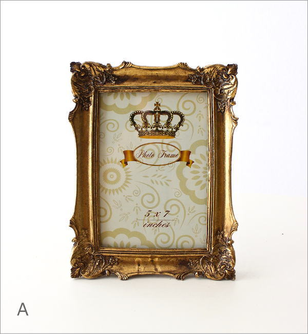 フォトフレーム 写真立て 卓上 壁掛け 2L アンティーク ゴールド