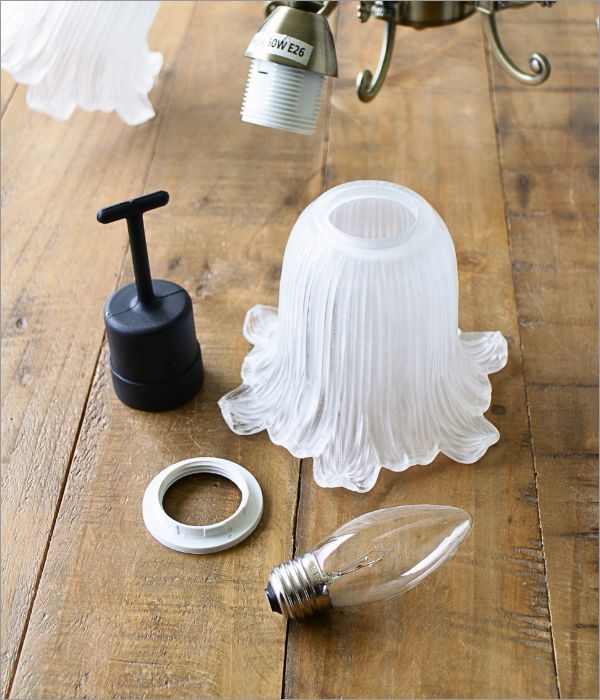 シャンデリア アイアン ガラス おしゃれ 5灯 アンティーク風 花型