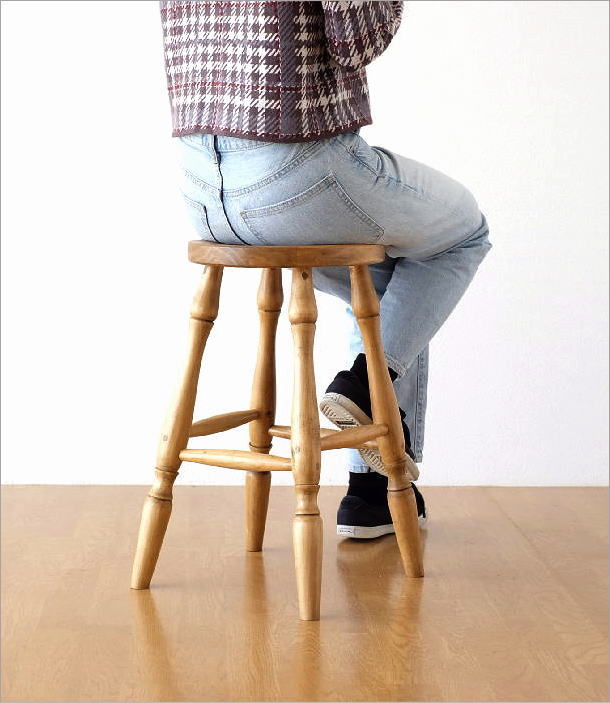 スツール 木製 丸 丸椅子 おしゃれ キッチン パイン材 無垢 天然木