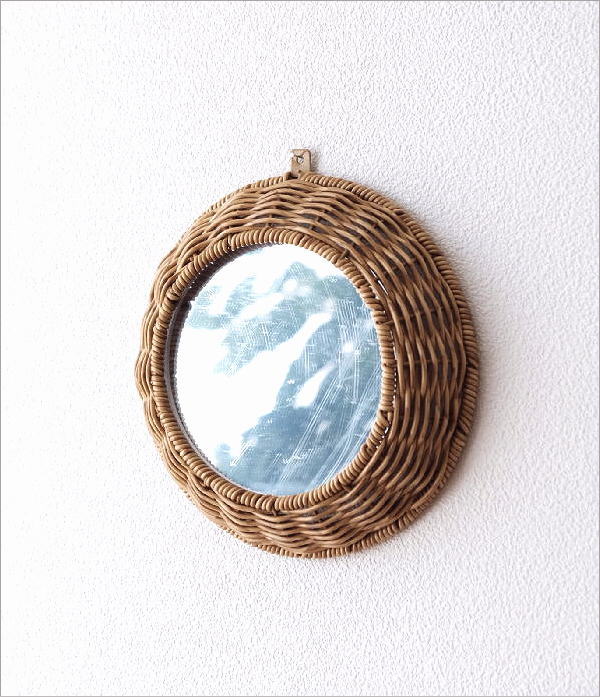 鏡 壁掛けミラー ラタン おしゃれ ラウンドミラー 丸い ナチュラル