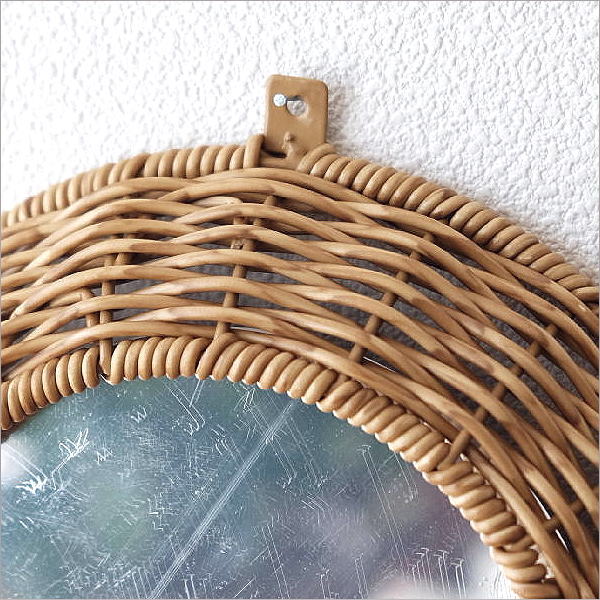 鏡 壁掛けミラー ラタン おしゃれ ラウンドミラー 丸い ナチュラル