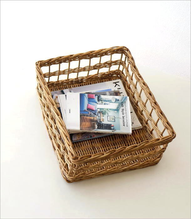 あけびバスケット　かご　スクエア籠　おしゃれ　収納　インテリア小物入れ　天然素材 かご カゴ バスケット ラタン 収納かご 小物入れ 天然素材 ナチュラル