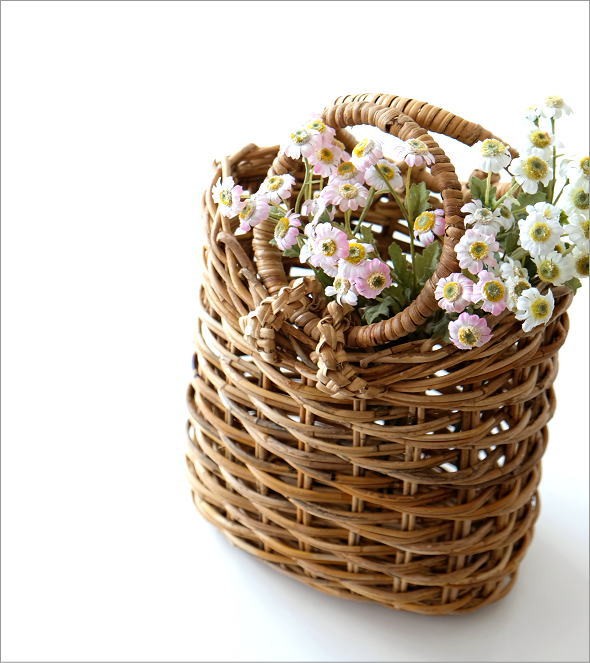 かご カゴ バスケット 小物入れ 収納 ラタン 編みかご 持ち手付き