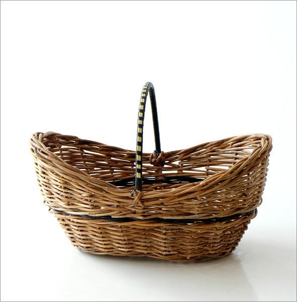 かご カゴ バスケット 収納 ラタン アラログ 持ち手付き ナチュラル