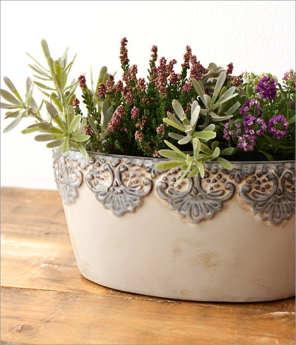 植木鉢 プランター 陶器 オーバル 楕円 アンティーク おしゃれ