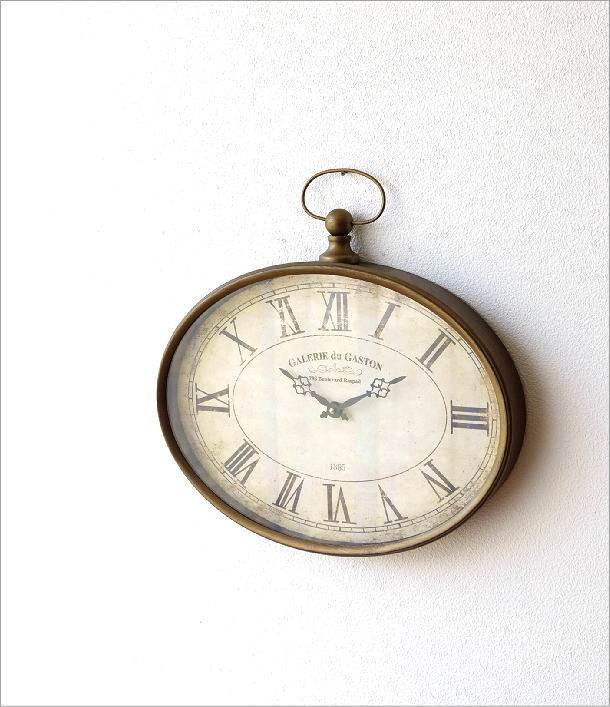 掛け時計 アンティーク ローマ数字 壁掛け 楕円 シャビーシック