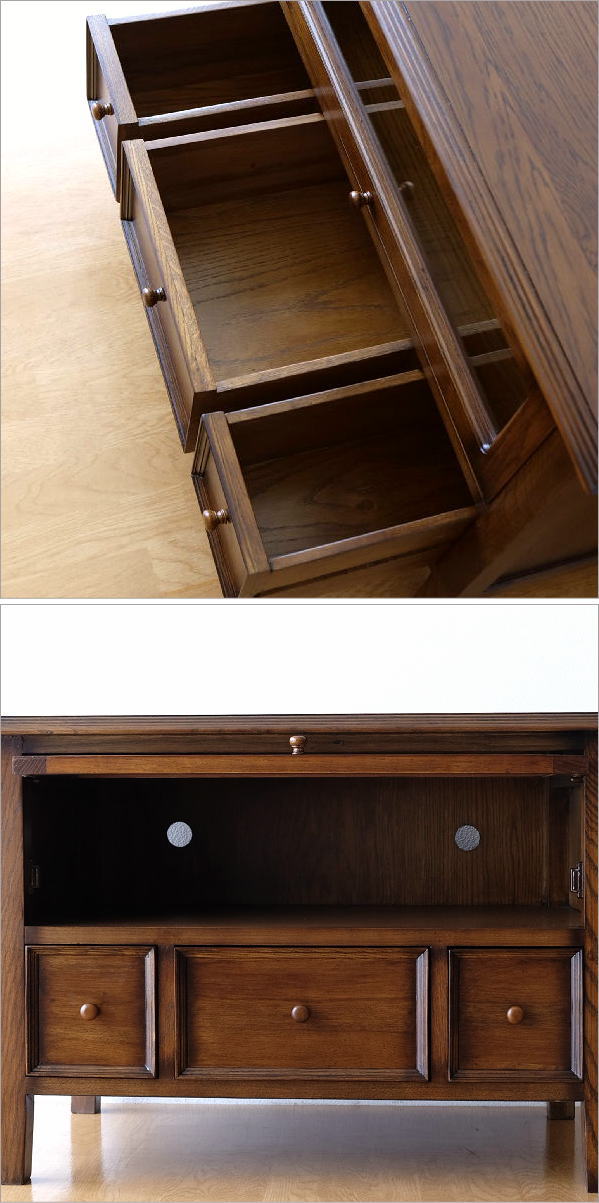 テレビ台 TV台 レトロ アンティーク 木製 無垢材 ナラ材 天然木 ガラス