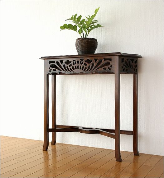 コンソールテーブル アンティーク 玄関 スリム 花台 木製 無垢材 